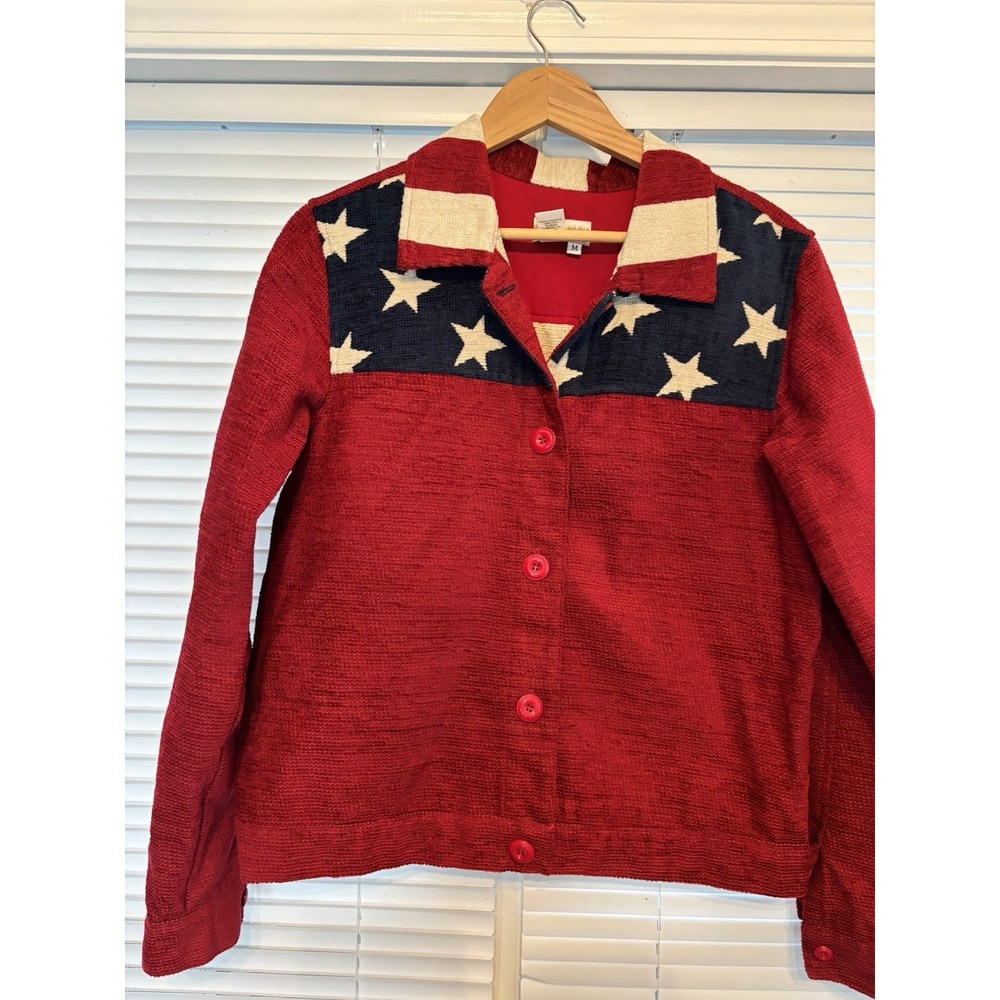 Coldwater Creek AMERICAN FLAG L/SL‎ Button Down Textured Jacket Womens M USA